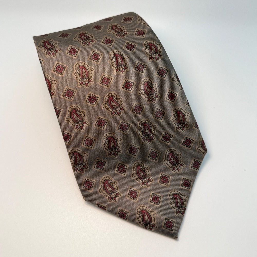 John Henry Silk Tie OS Paisley Medallion Vintage Preppy Dark Academia USA Made